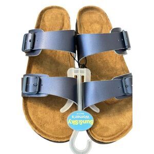 Ladies Size 9 -10 Navy Blue Sandals Adjustable Buckle Straps Open Toe New